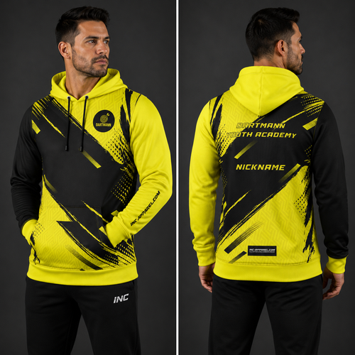 Front view of the unisex Official Dartmann Youth Academy hoodie, highlighting the cozy fleece design and bold academy branding across the chest.