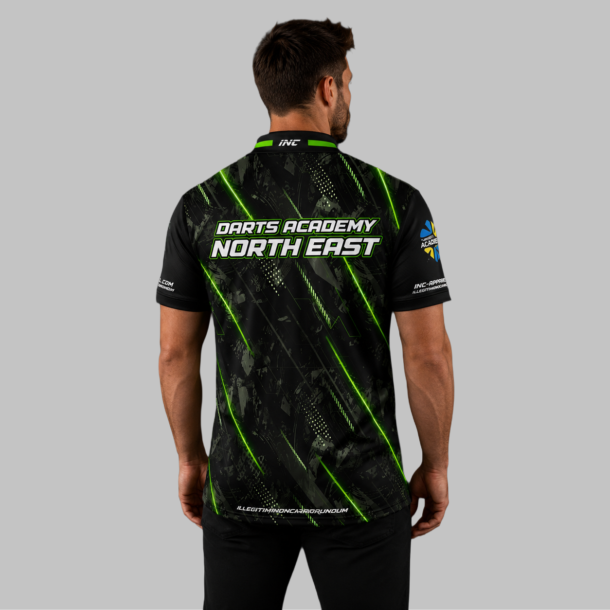 Back view of the Men and Youth Official Darts Academy North East Coaches and Mentors Shirt, showcasing the clean athletic cut and sharp back branding.