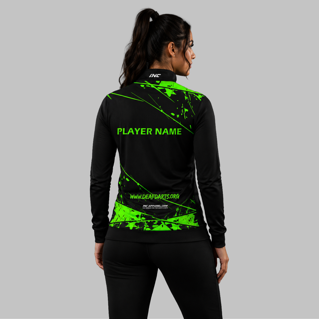 Back view of the unisex Official Deaf Darts Organisation Pink Quarter Zip Midlayer, showing the clean athletic silhouette and flexible shoulder construction.