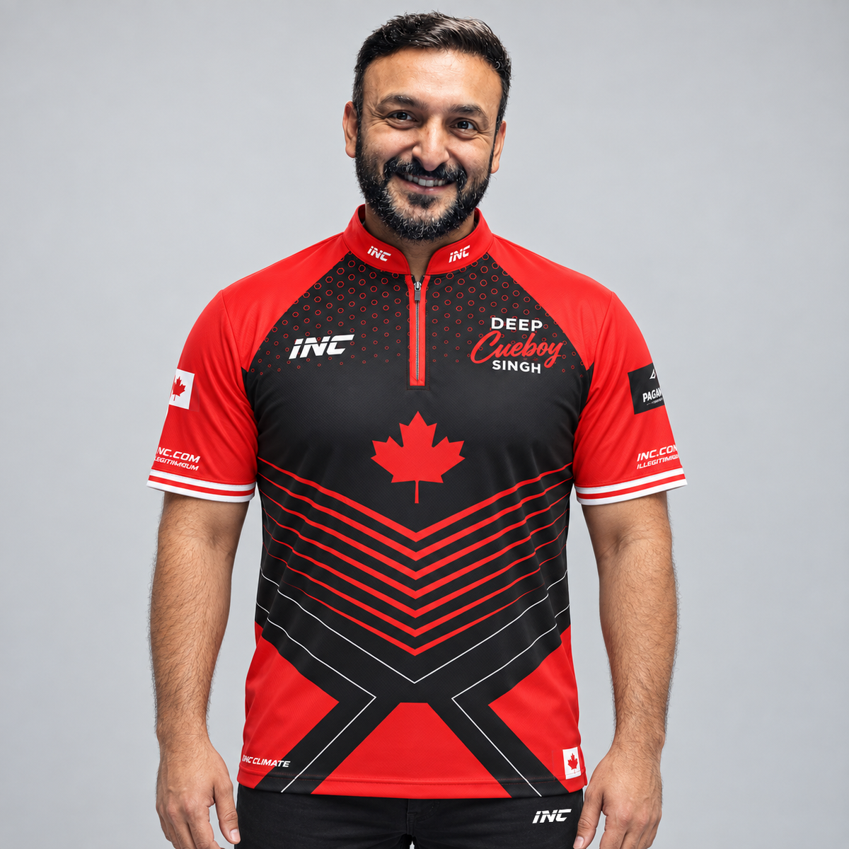 Front view of the Official Deep Singh Red Pool Shirt, showcasing the 2026 collection design, dynamic contrast accents, and structured collar.