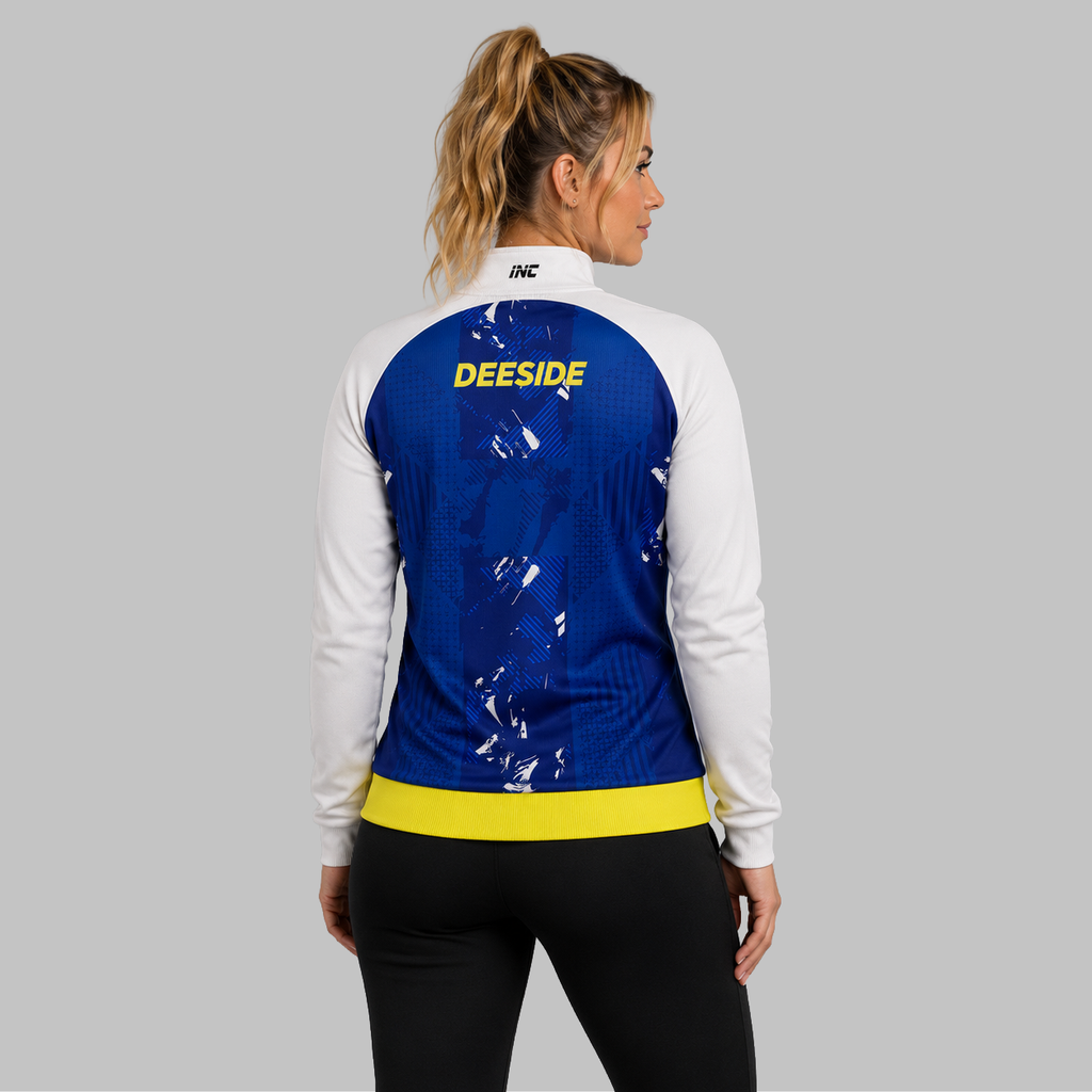 Back view of the unisex Official Deeside Junior Darts Academy Quarter Zip Midlayer, showing the clean athletic silhouette and flexible shoulder construction.