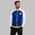 Front view of the unisex Official Deeside Junior Darts Academy Tournament Jacket, highlighting the sleek full-zip design, athletic collar, and prominent academy branding.