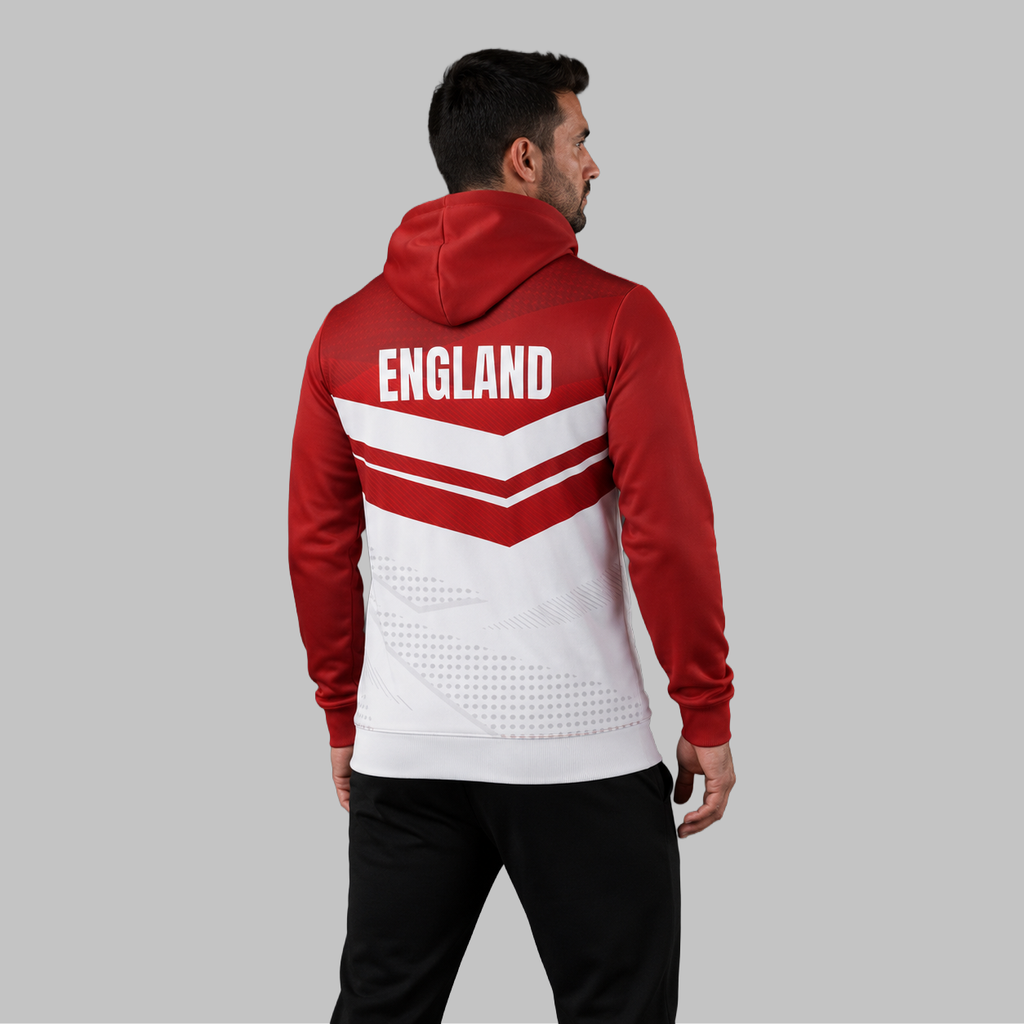 Back view of the unisex Official England JDC Darts Quarter Zip Midlayer, showcasing the clean athletic silhouette and flexible shoulder construction.