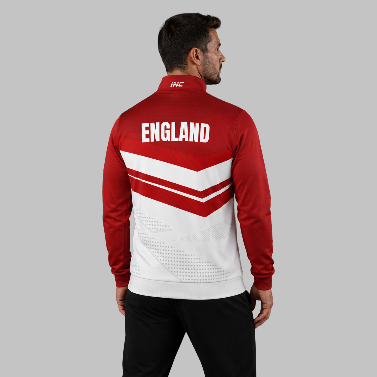 Back view of the unisex Official England JDC Darts Tournament Jacket, showing the clean national team color panels and comfortable outer-shell design across the shoulders.