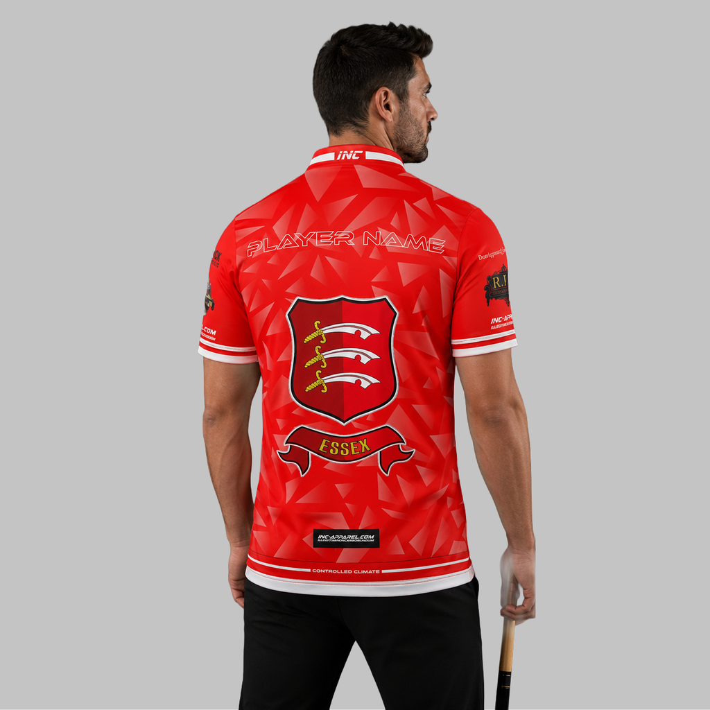 Back view of the Men and Youth Official Essex County Pool Shirt, showing the clean, continuous flow of the sublimated team design across the shoulders.
