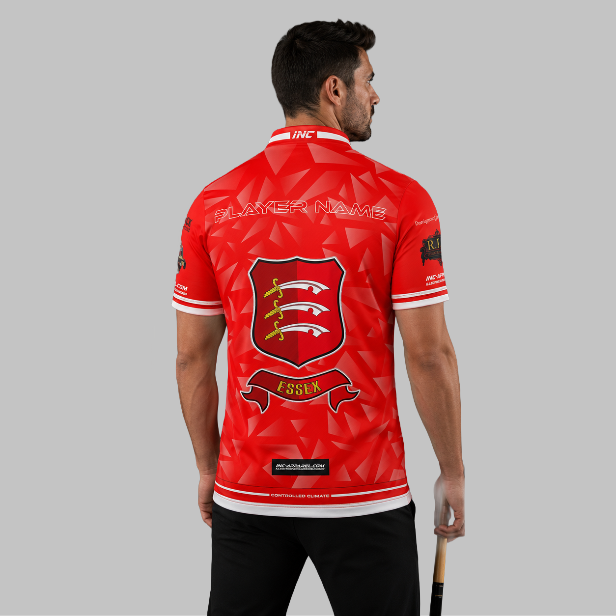 Back view of the Men and Youth Official Essex County Pool Shirt, showing the clean, continuous flow of the sublimated team design across the shoulders.