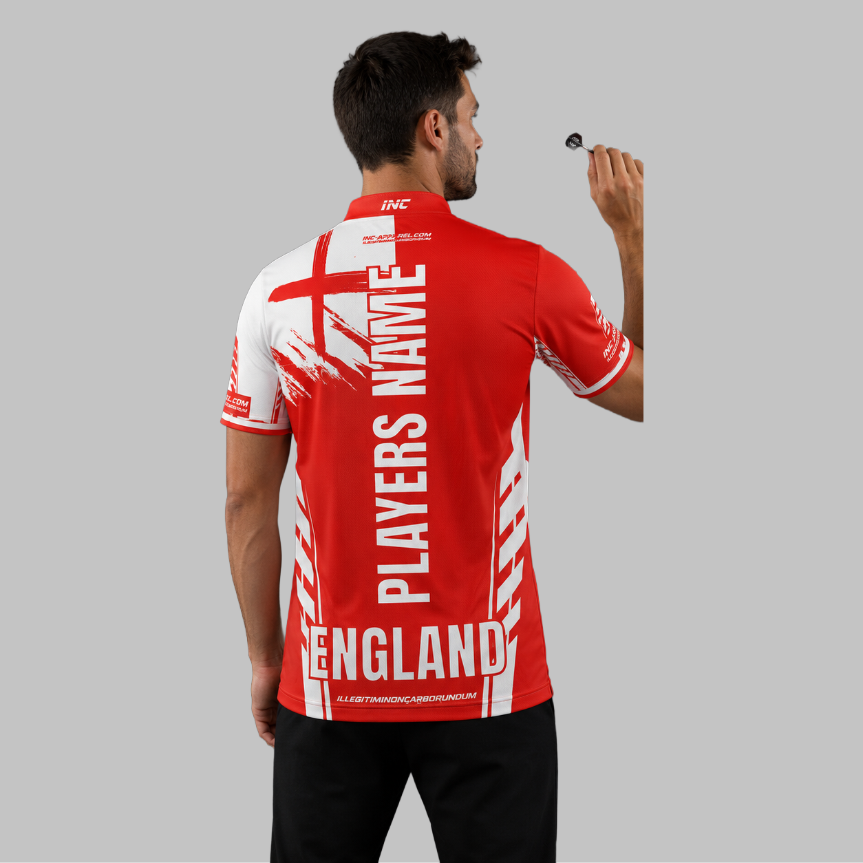 Back view of the Men and Youth Official England Youth Darts Organisation Shirt, showing the clean, continuous flow of the sublimated team design across the shoulders.