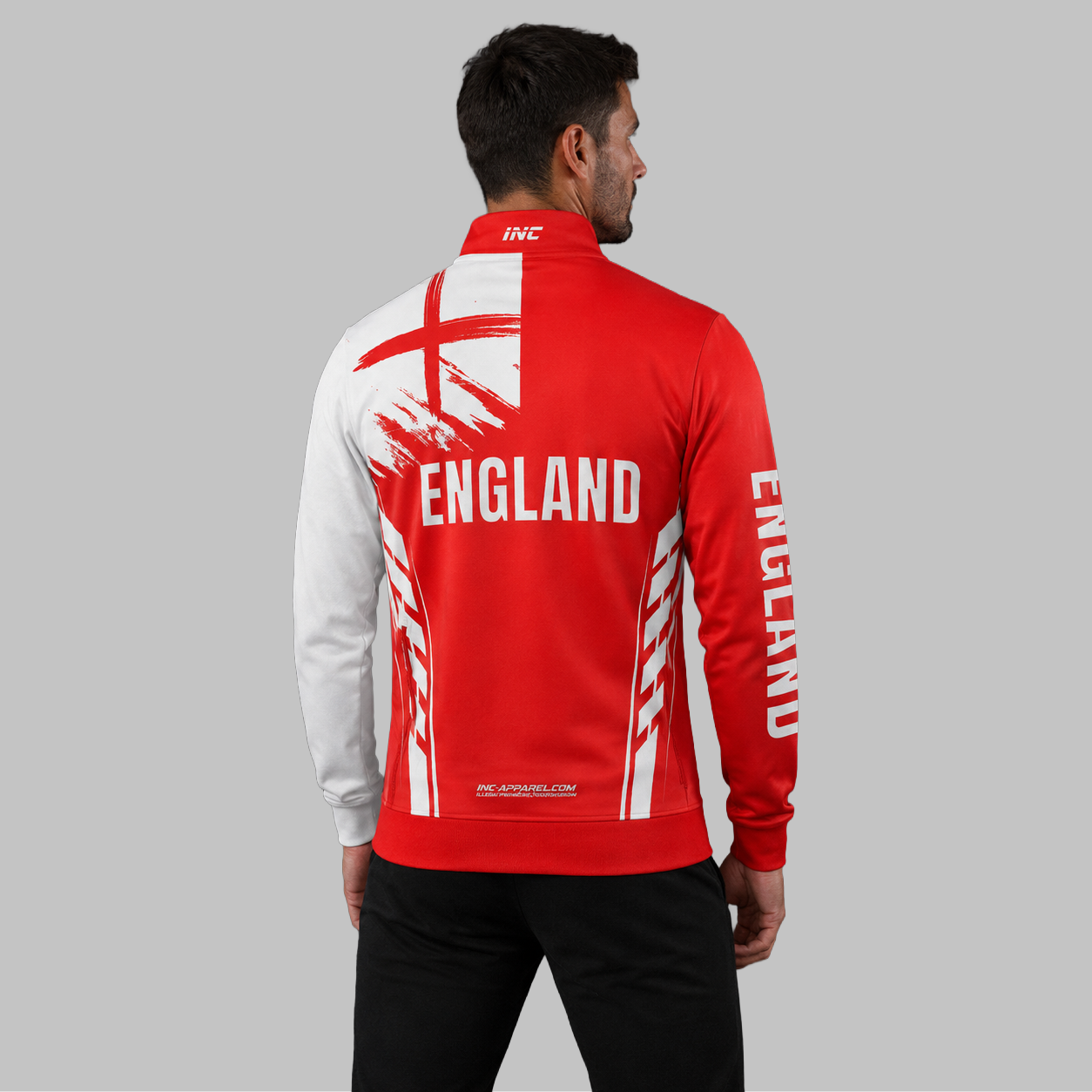 Back view of the unisex Official England Youth Darts Organisation Tournament Jacket, showing the clean national team color panels and comfortable outer-shell design across the shoulders.