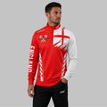 Front view of the unisex Official England Youth Darts Organisation Tournament Jacket, highlighting the sleek full-zip design, athletic collar, and prominent EYDO national team branding.