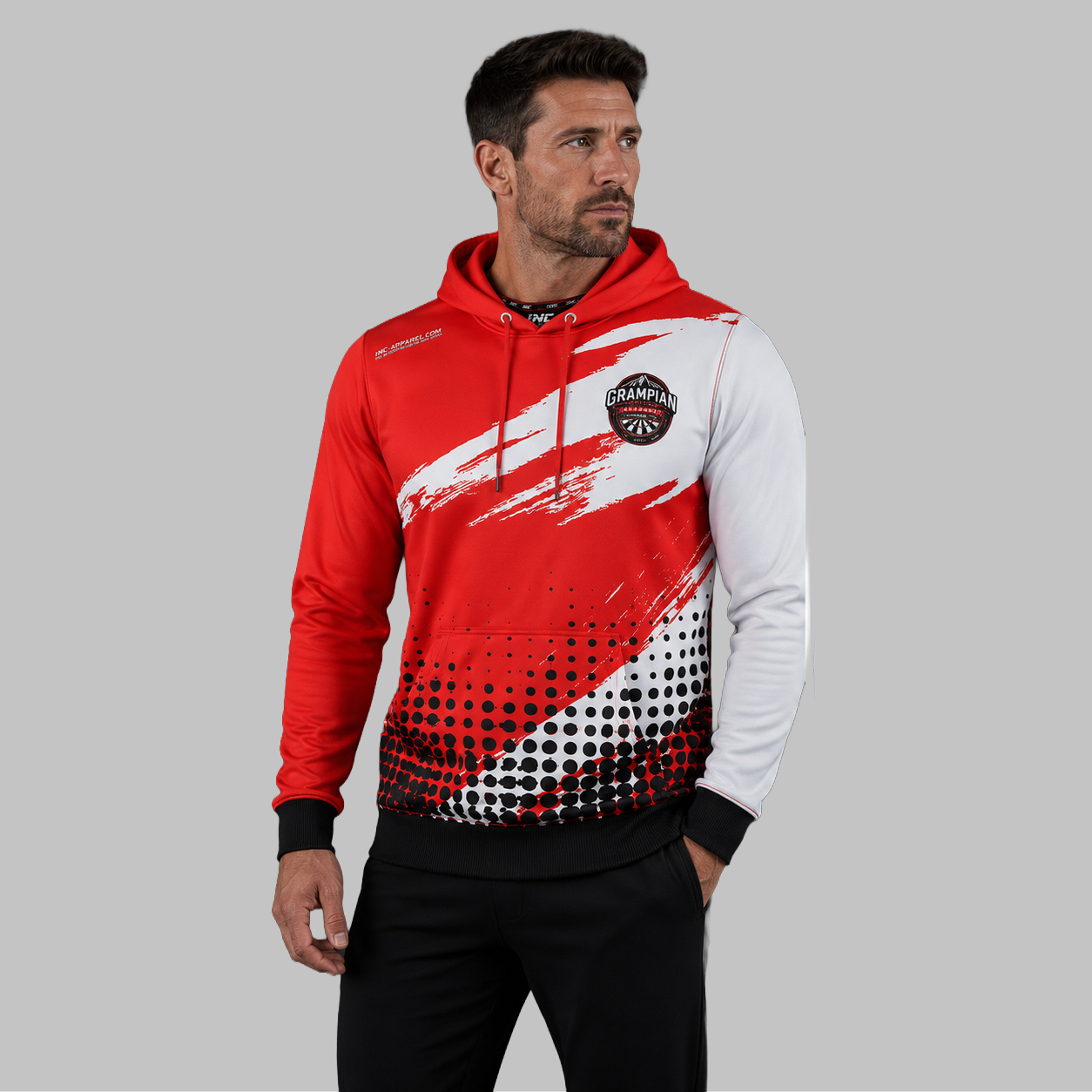 Front view of the unisex Official Grampian Youth Darts Academy Hoodie, highlighting the cozy fleece design and bold official academy crest across the chest.