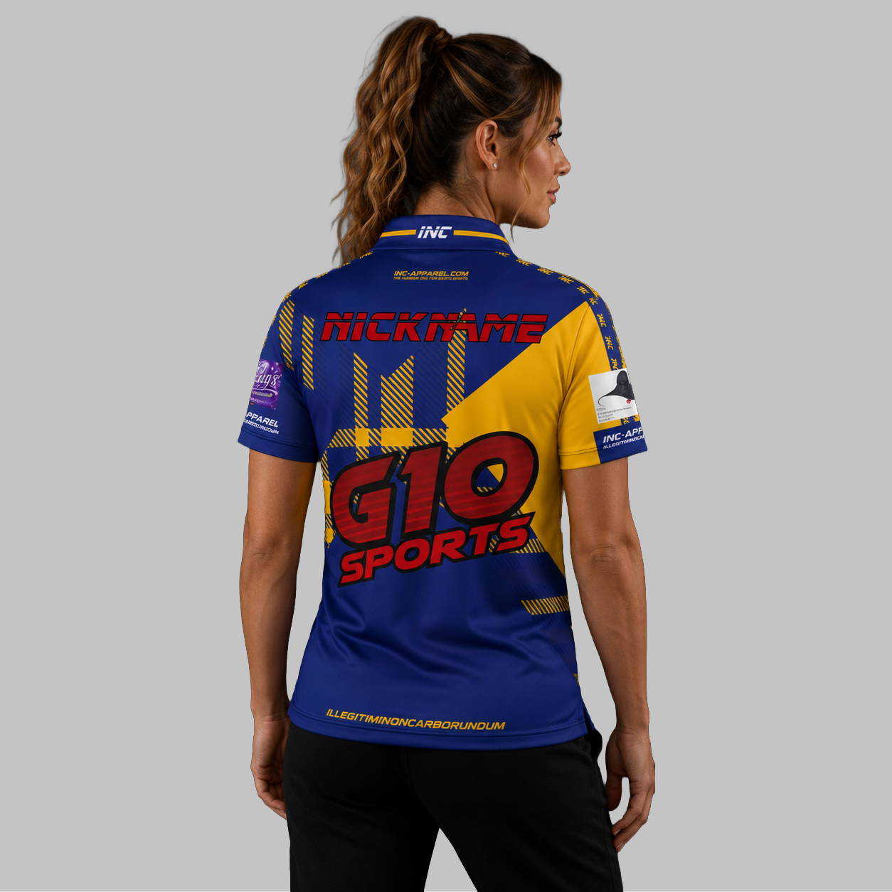 Back view of the Women's Official Hawick Darts Academy Shirt, showcasing the seamless flow of the sublimated academy design across the shoulders.