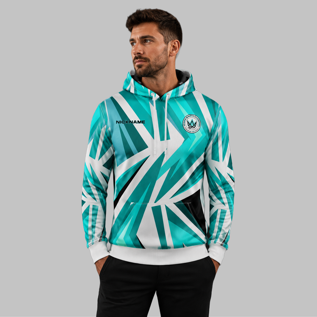 Front view of the unisex Official Kings Darts Academy Hoodie, highlighting the cozy fleece design and bold official academy crest across the chest.