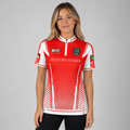 Front view of the Women's Official Larne Darts Academy Shirt, showing the custom-contoured athletic fit and official academy crest on the chest.