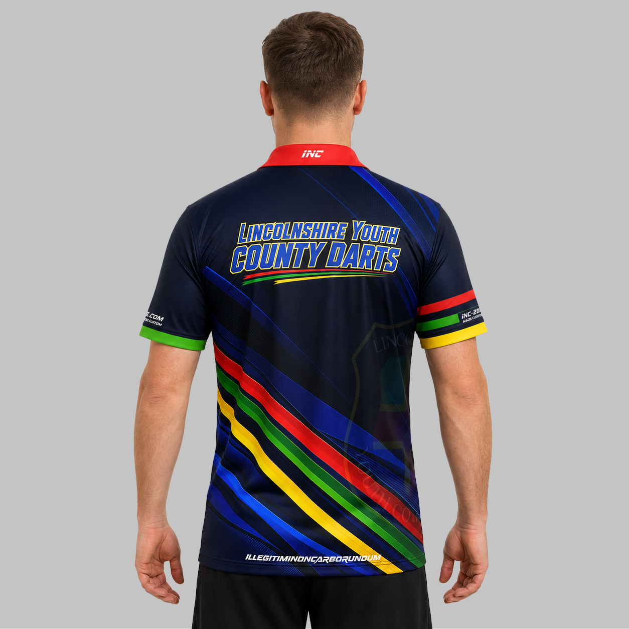 Back view of the Men and Youth Official Lincolnshire County Youth Darts Shirt, showcasing the clean athletic fit and unrestricted shoulder construction.
