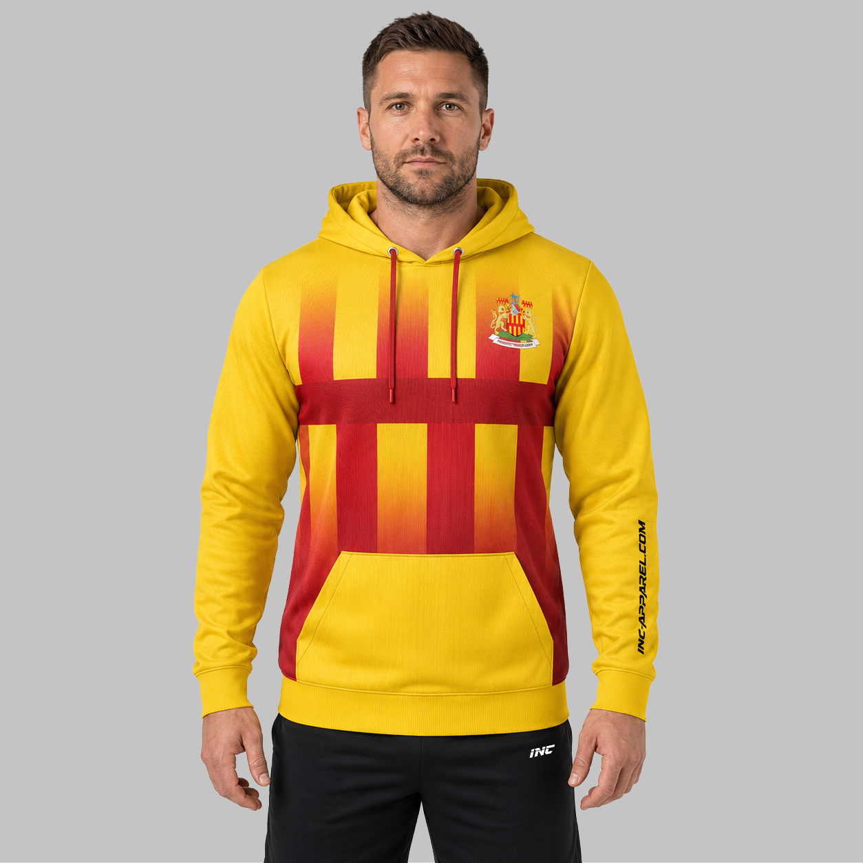 Front view of the unisex Official Northumberland County Darts Hoodie, featuring the cozy pouch pocket, adjustable hood, and bold official county crest.