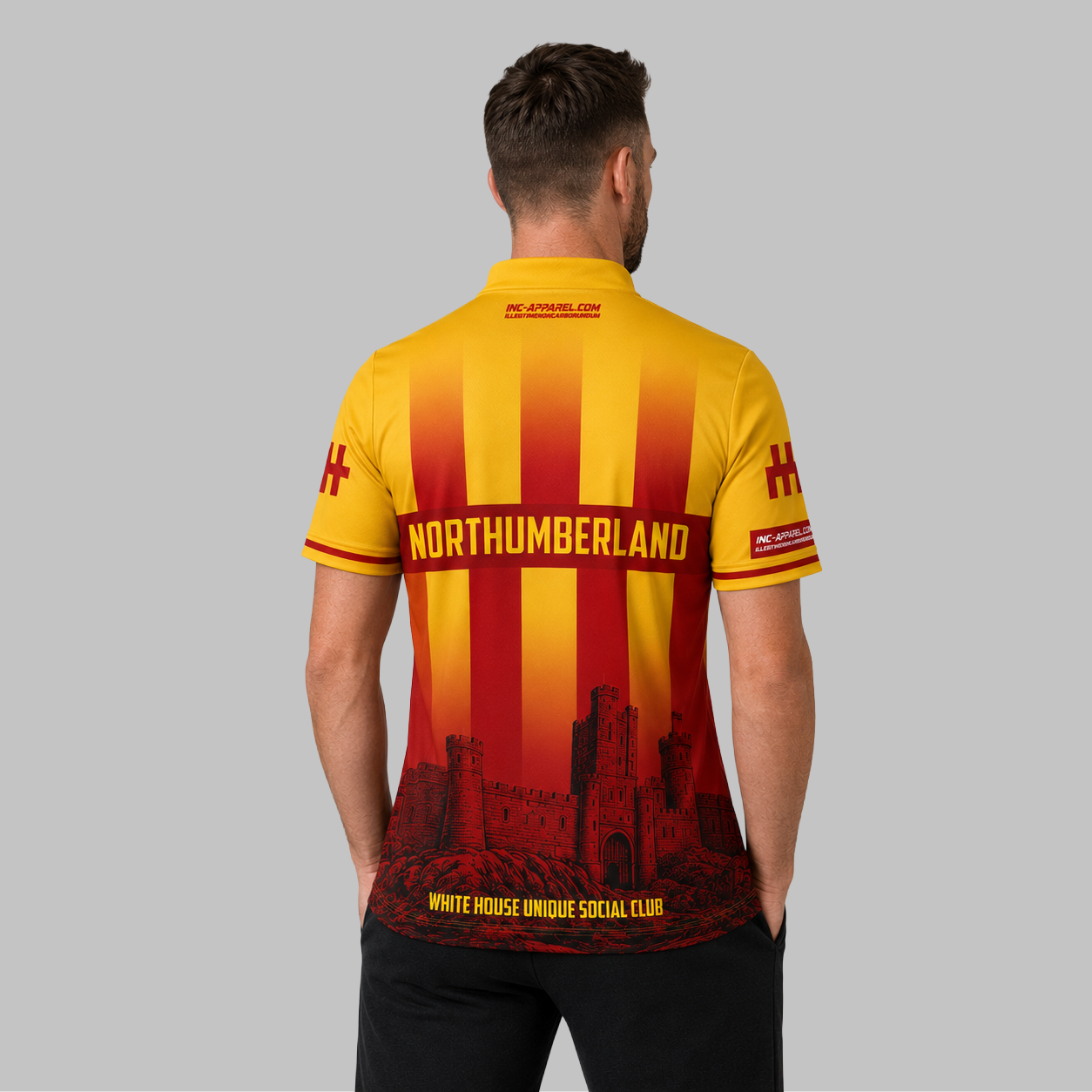 Back view of the Men and Youth Official Northumberland County Darts Shirt, showcasing the clean professional silhouette and flexible fabric paneling across the shoulders.
