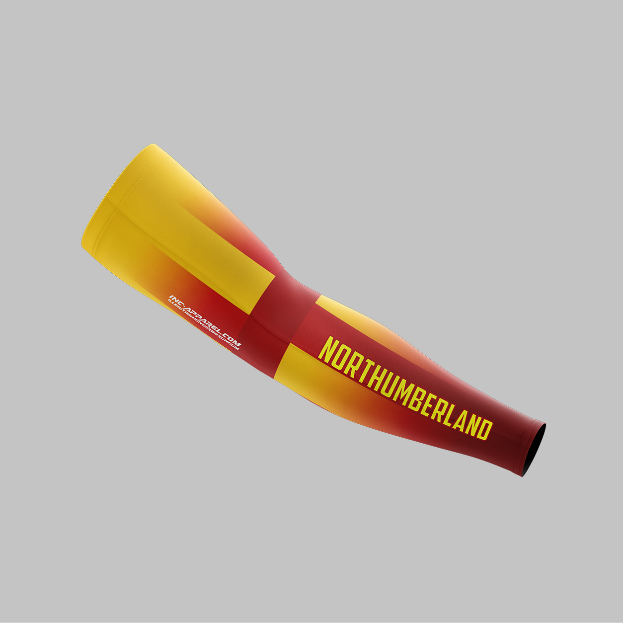 Front view of the Official Northumberland County Darts Sleeve, highlighting the compression fit, flexible wrist cuff, and prominent official county crest.