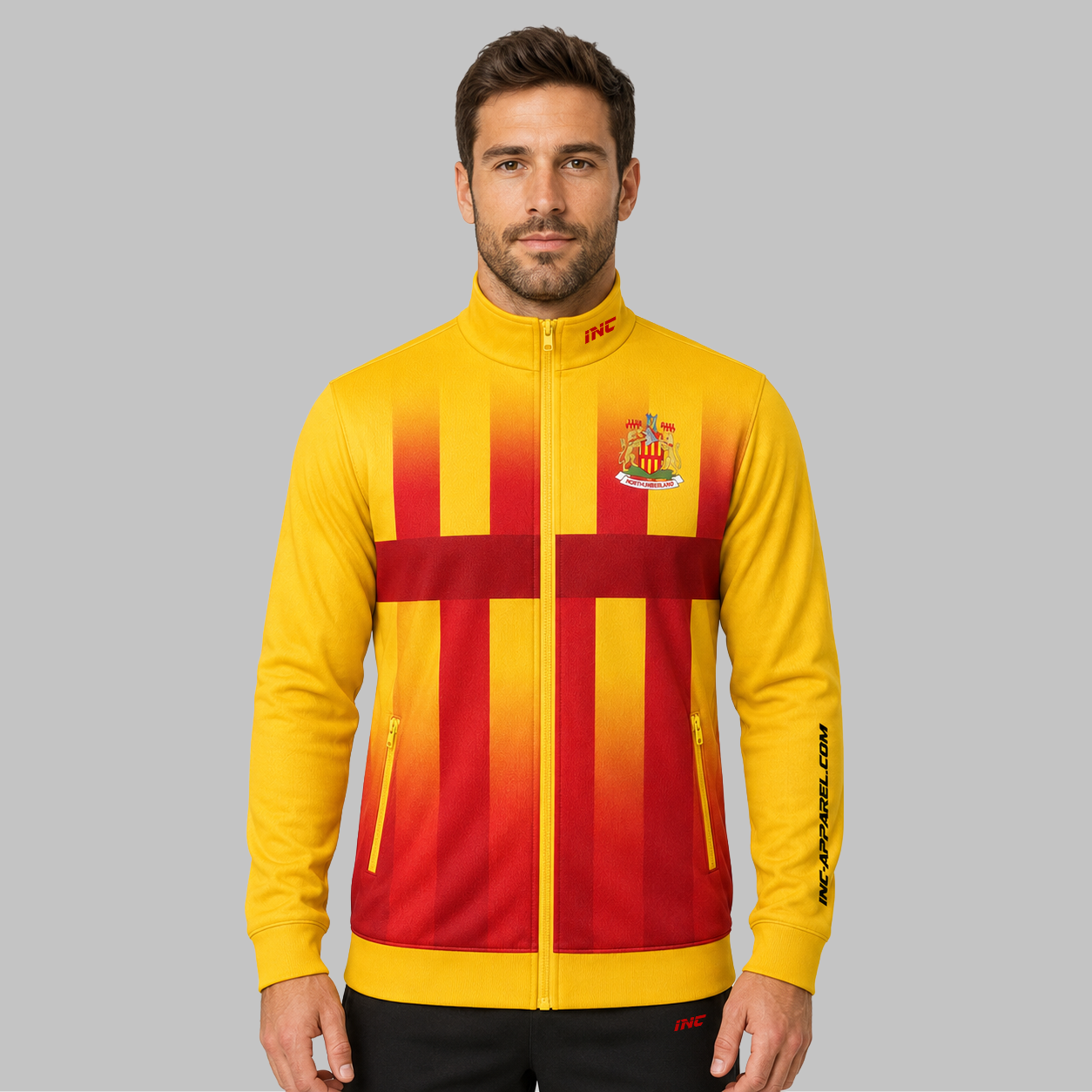 Front view of the unisex Official Northumberland County Darts Tournament Jacket, featuring the full-zip closure, durable storm collar, and prominent official county crest.