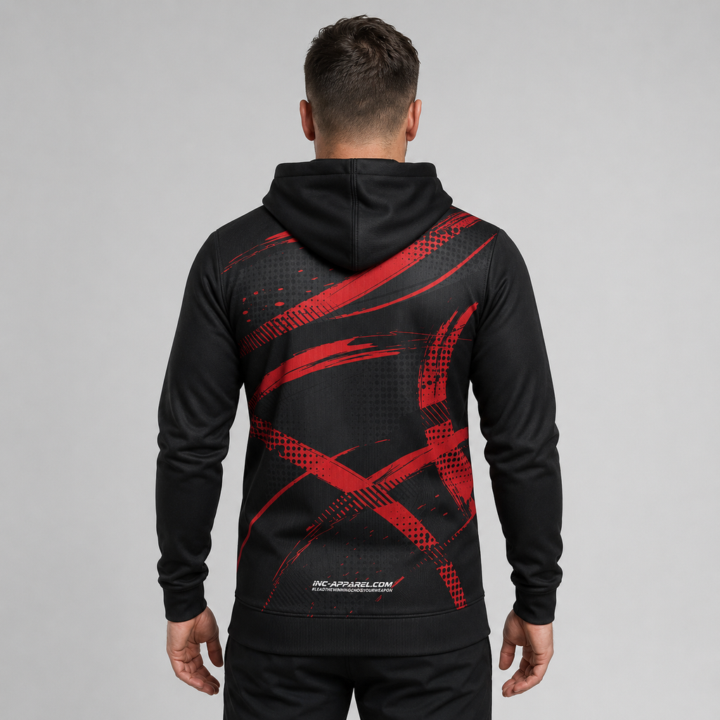 Back view of the unisex Official Nottinghamshire Darts Academy Hoodie, showcasing the clean fit and double-lined hood architecture.