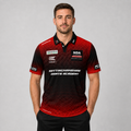 Front view of the Men and Youth Official Nottinghamshire Darts Academy Shirt, showing the vibrant academy colors, professional athletic collar, and official crest.