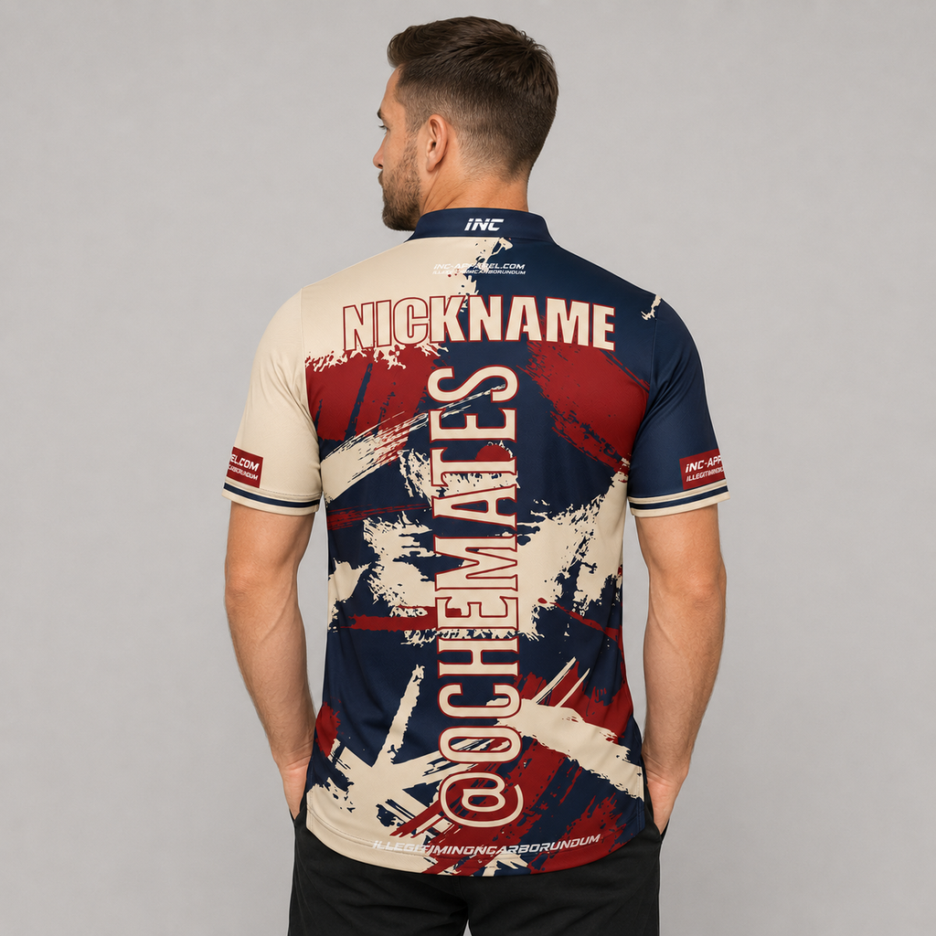 Back view of the Men and Youth Official Ochemates Darts Team Shirt, showcasing the clean fit and unrestricted shoulder construction.