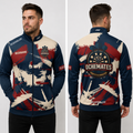 Front view of the unisex Official Ochemates Darts Team Tournament Jacket, highlighting the sleek full-zip design, athletic collar, and prominent official team crest.