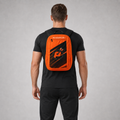 Front view of the Official Prime Sports Darts Academy backpack, highlighting the spacious zipped pockets, dual water bottle mesh compartments, and clean academy branding.