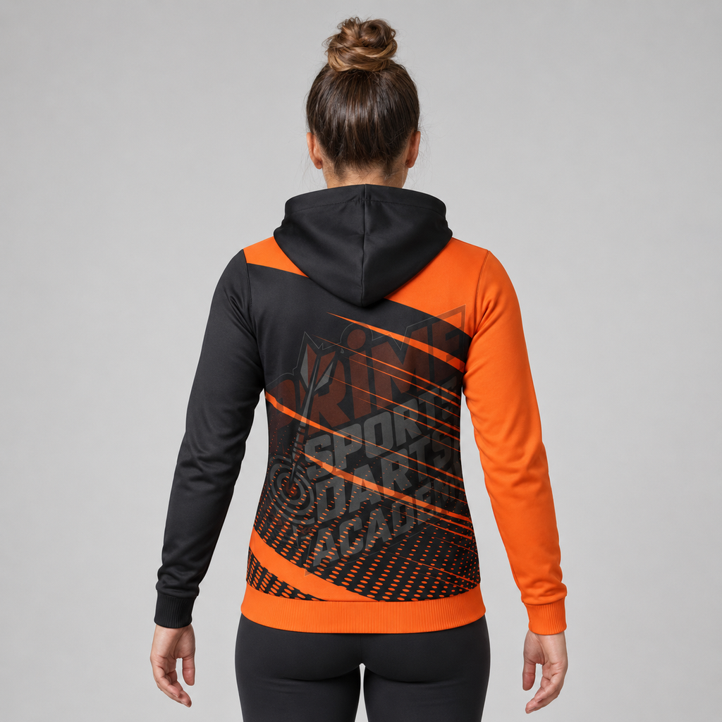 Back view of the unisex Official Prime Sports Darts Academy hoodie, showcasing the clean fit and double-lined hood architecture.