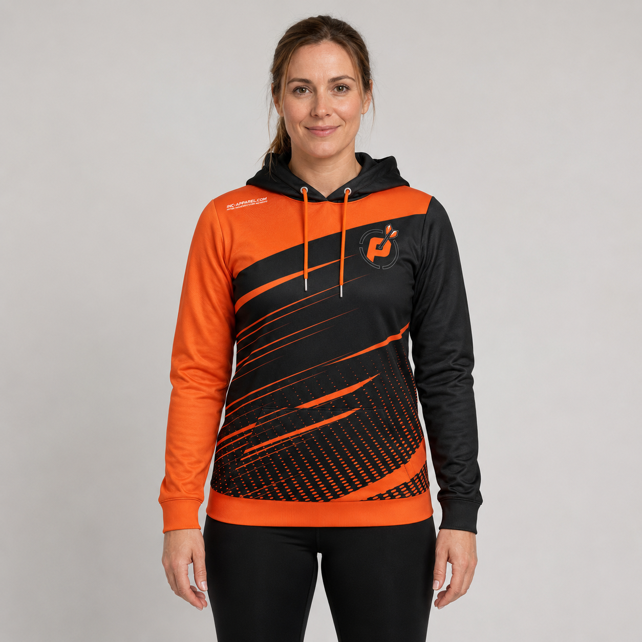 Front view of the unisex Official Prime Sports Darts Academy hoodie, highlighting the cozy fleece design and bold academy branding across the chest.