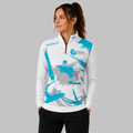 Front view of the unisex Official Ruthless Darts Co Academy Quarter Zip Midlayer, highlighting the athletic team styling, stand-up collar, and official academy crest.