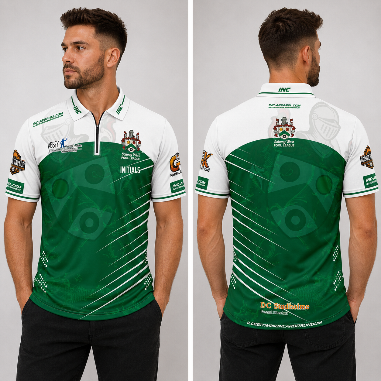 Front view of the unisex Official Solway West Pool League Shirt, showing the professional collar, sleek performance fabric, and official league branding.
