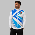 Front view of the Official West Belfast Junior Academy Tournament Jacket in Blue, highlighting the sleek full-zip design, athletic collar, and prominent official academy branding.