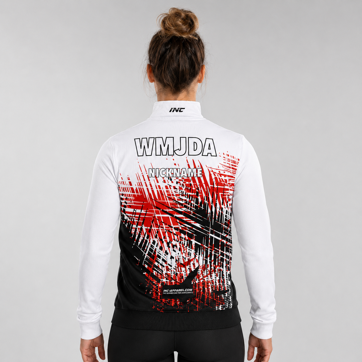 Back view of the unisex Official West Midlands Junior Darts Academy Quarter Zip Midlayer, showcasing the clean athletic silhouette and flexible shoulder construction.
