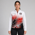Front view of the unisex Official West Midlands Junior Darts Academy Quarter Zip Midlayer, highlighting the athletic team styling, stand-up collar, and official academy crest.
