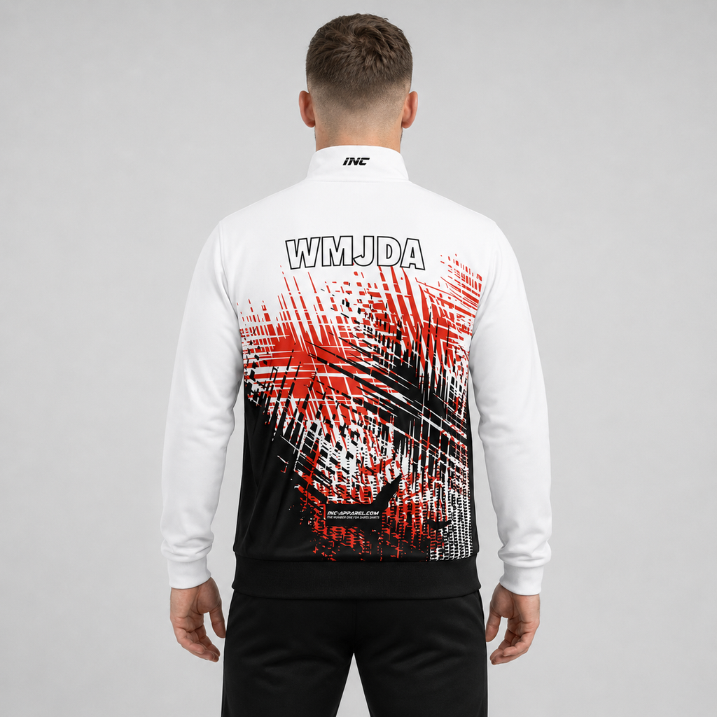 Back view of the unisex Official West Midlands Junior Darts Academy Tournament Jacket, showing the clean team color panels and comfortable outer-shell design across the shoulders.