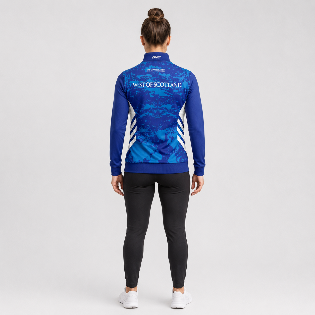 Back view of the unisex Official West of Scotland Darts Academy Quarter Zip Midlayer, showcasing the clean athletic silhouette and flexible shoulder construction.