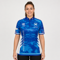 Front view of the Women's Official West of Scotland Darts Academy Shirt, showing the custom-contoured athletic fit and official branding on the chest.