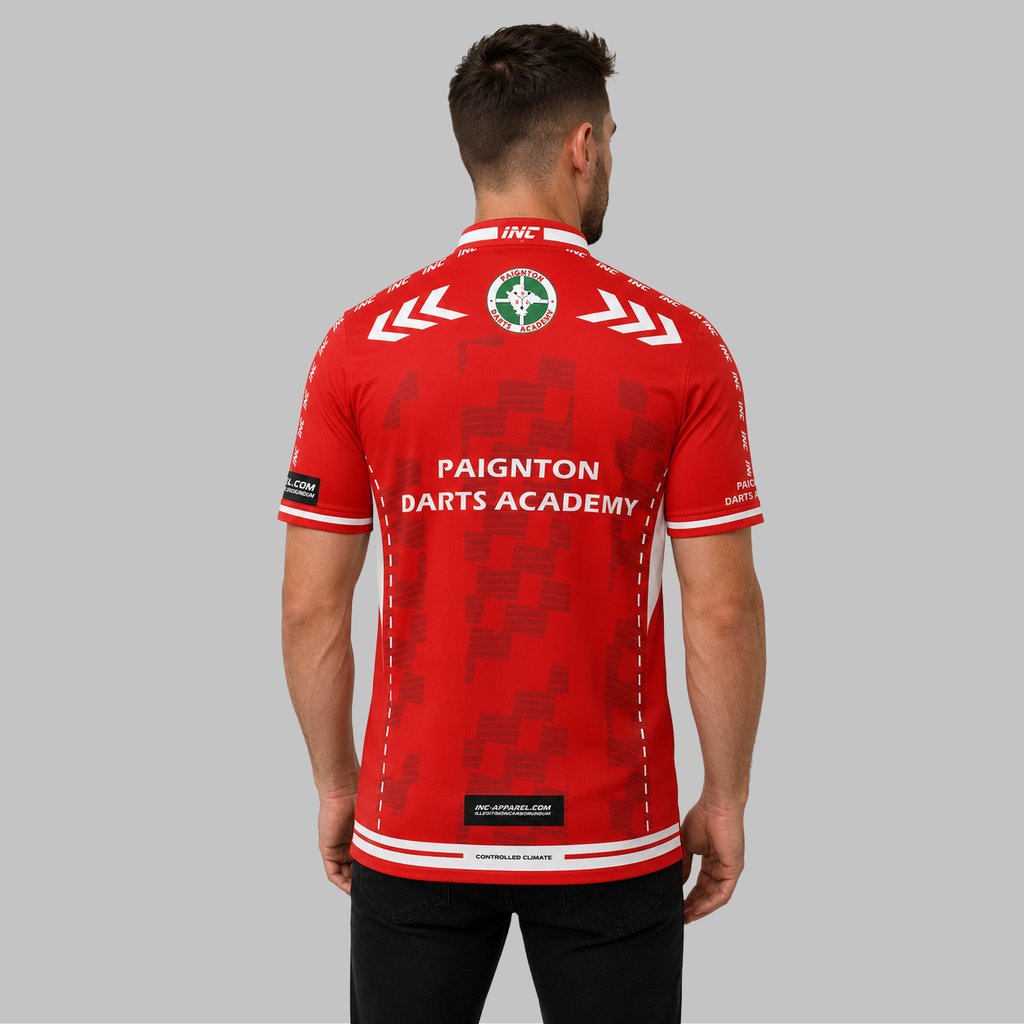 Back view of the Men and Youth Paignton Darts Academy Darts Shirt, showcasing the clean fit and unrestricted shoulder construction for an optimal throwing motion.