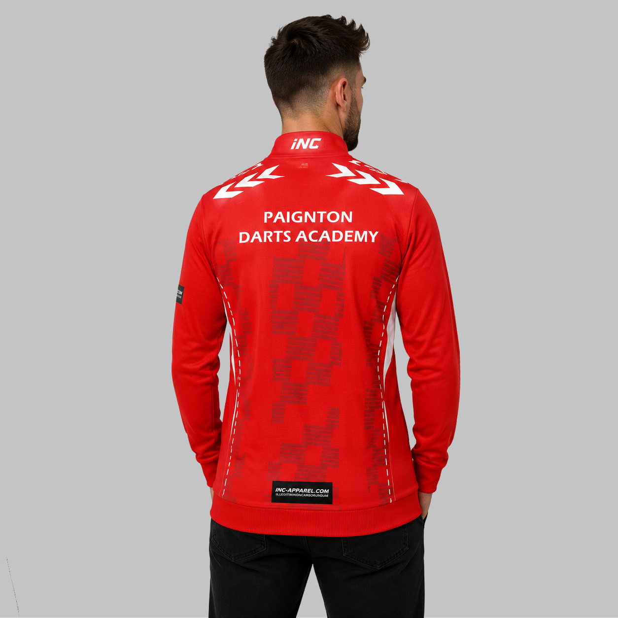 Back view of the unisex Paignton Darts Academy Tournament Jacket, showing the clean team color panels and comfortable outer-shell design across the shoulders.