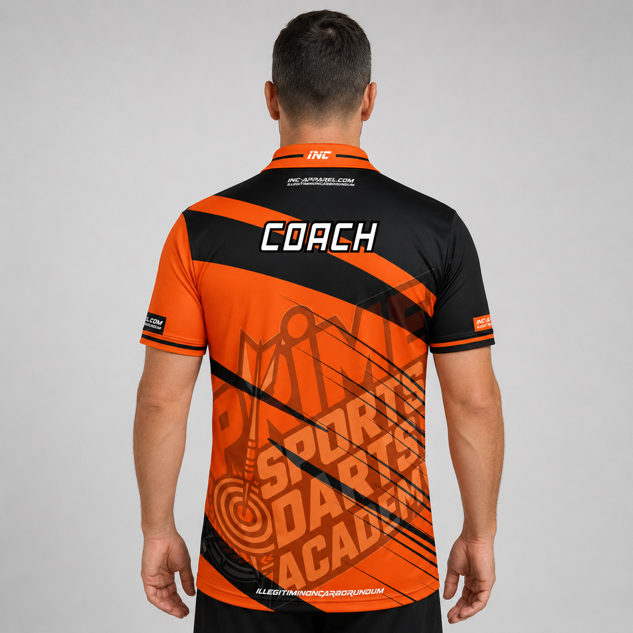 Back view of the Men and Youth Official Coaches Prime Sports Darts Academy shirt, showing the clean silhouette and premium sublimated design across the shoulders.