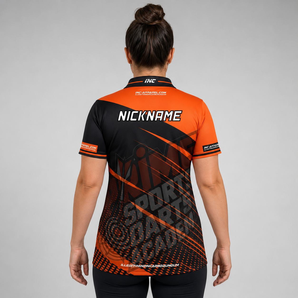 Back view of the Women's Official Prime Sports Darts Academy shirt, showcasing the seamless flow of the sublimated team design across the shoulders.
