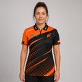 Front view of the Women's Official Prime Sports Darts Academy shirt, showing the custom-contoured athletic fit and prominent academy branding.