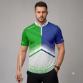 Front view of the Men and Youth Rex green and blue darts and pool shirt, featuring a dynamic and bold athletic jersey design.