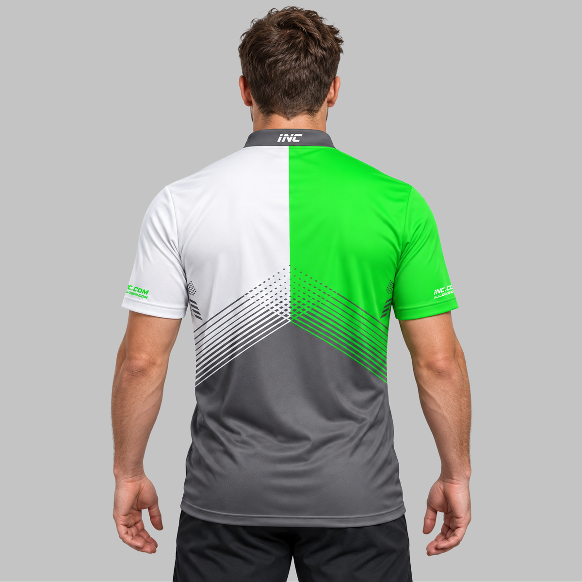 Back view of the Rex Green and White Men's and Youth Pool Shirt