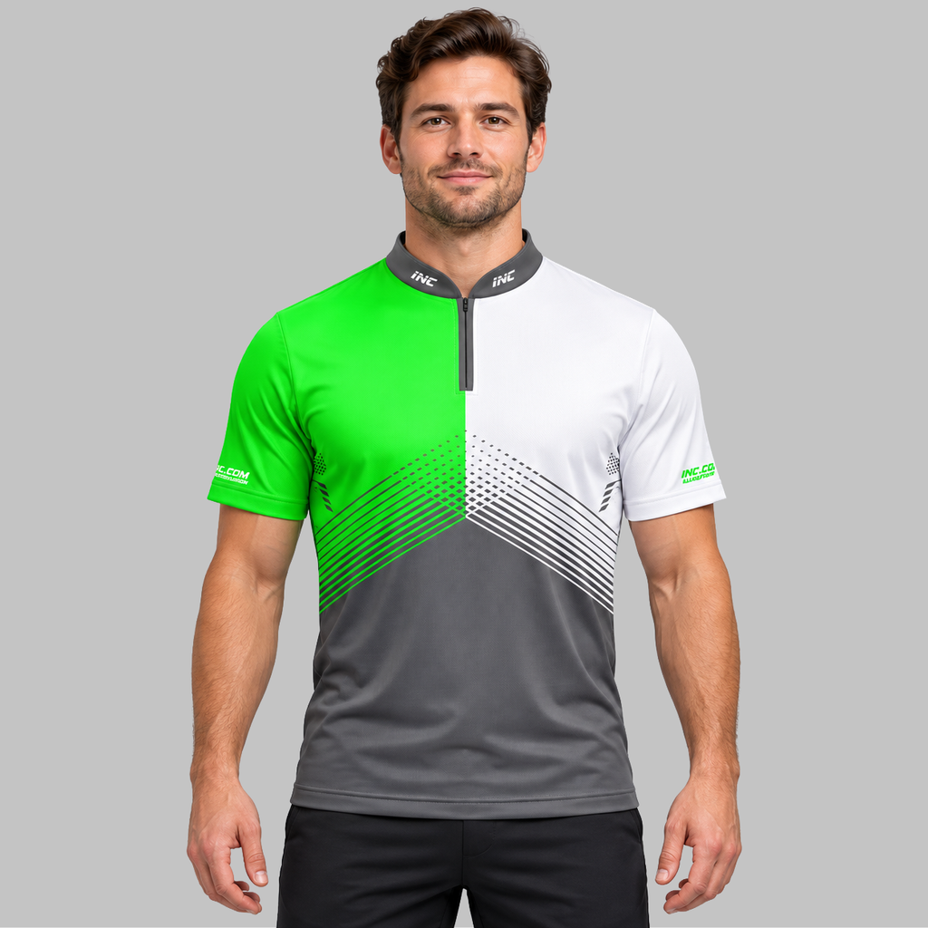 Front view of the Rex Green and White Men's and Youth Pool Shirt