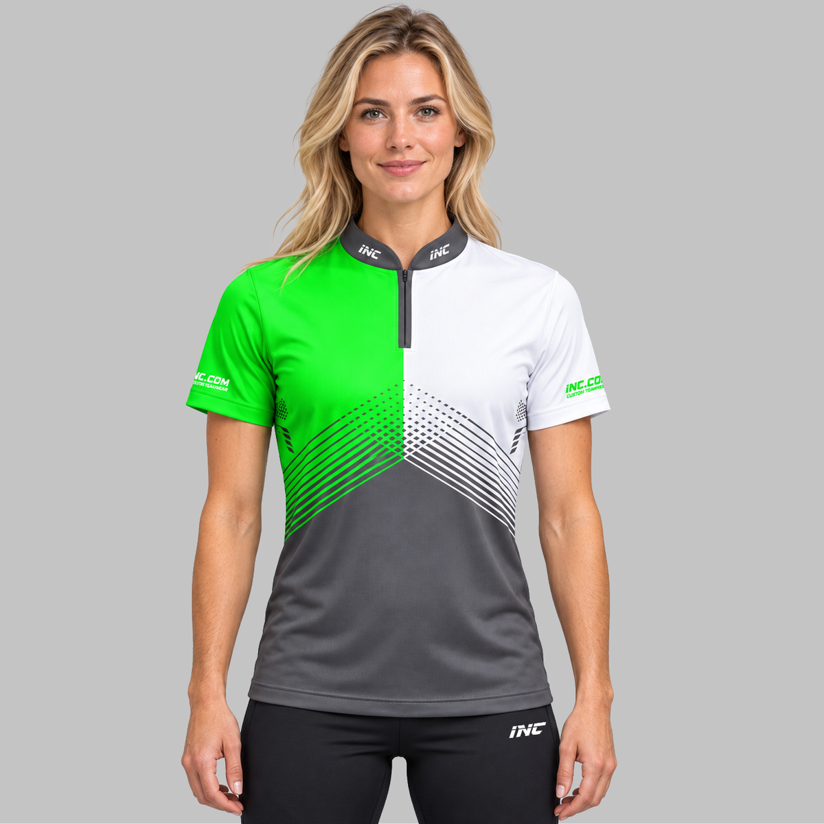 Front view of the Rex Green and White Women's Pool Shirt
