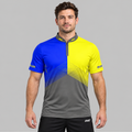 Front view of the Rex Grey Blue and Yellow Men's and Youth Pool Shirt