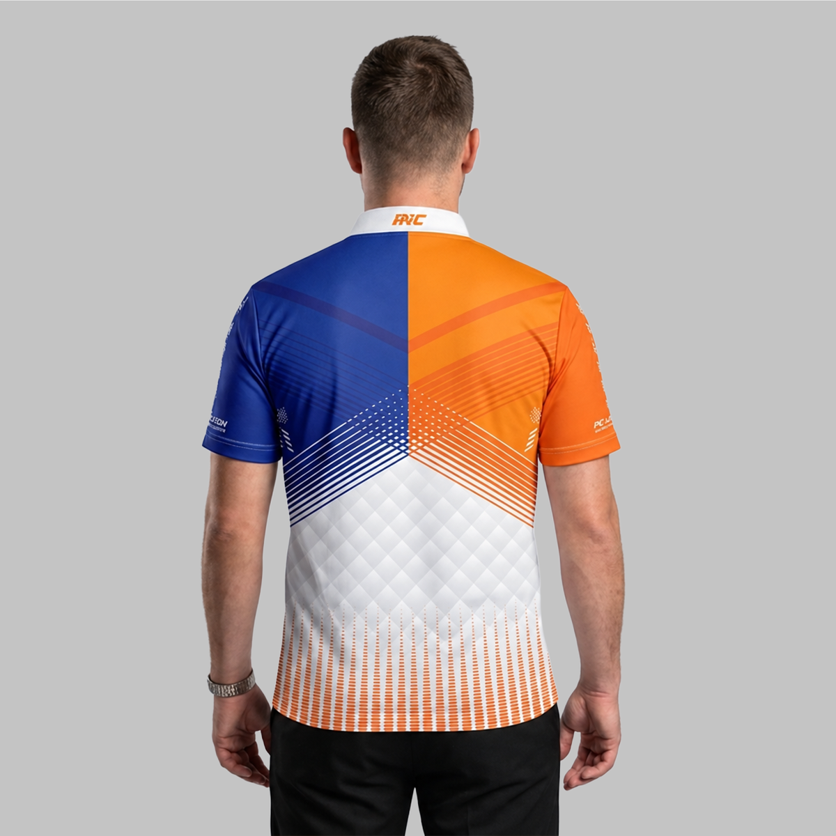 Back view of the Rex Orange and Blue Men's and Youth Custom Pool Shirt