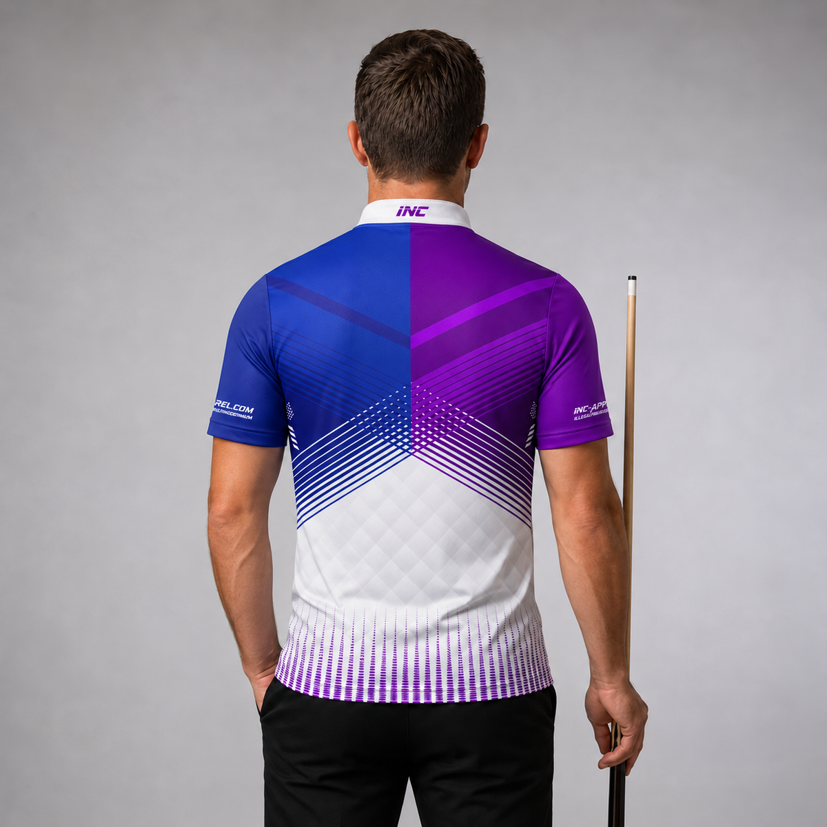 Back view of the Rex Purple and Blue Men's and Youth Pool Shirt