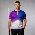 Front view of the Rex Purple and Blue Men's and Youth Pool Shirt